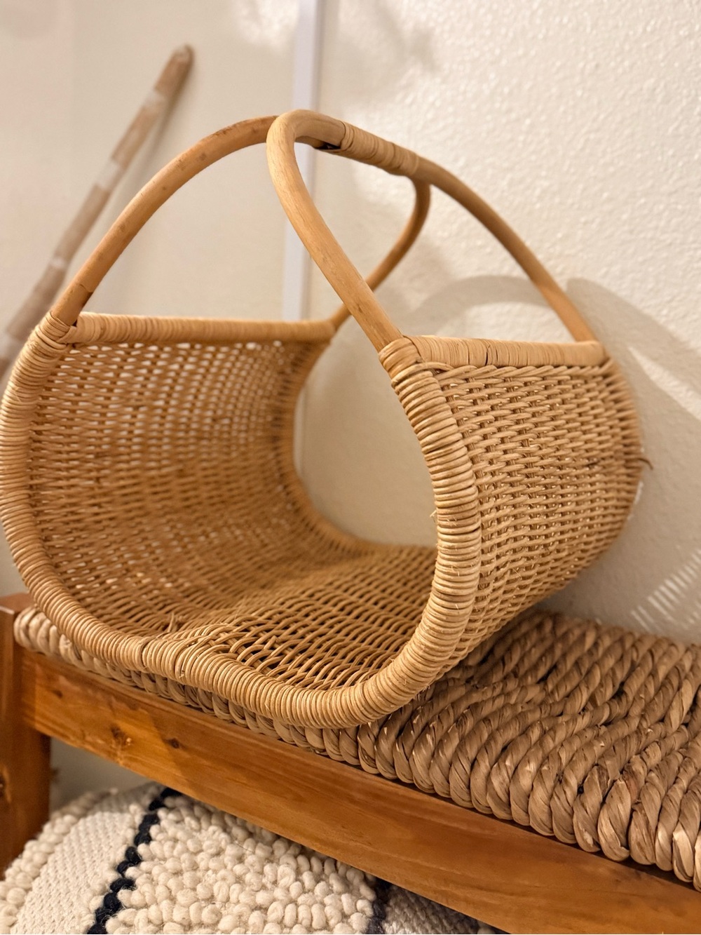 Vintage rattan Wicker Magazine Holder carry all basket decor French style